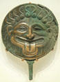 Greek bronze mirror with Medusa from South Italy at Getty Museum Villa. Malibu, CA.