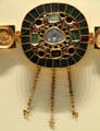 Detail of Roman gold & gemstone coin belt at Getty Museum Villa. Malibu, CA.