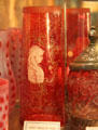 Red Mary Gregory glass vase at Historical Glass Museum. Redlands, CA.
