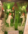 Green Mary Gregory glass vases at Historical Glass Museum. Redlands, CA.