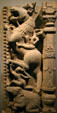 India: schist section of throne with horse & elephant from Bihar in Asian Art Museum. San Francisco, CA.