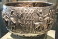 Silver ceremonial bowl with Zoroastrian themes from Burma at Asian Art Museum. San Francisco, CA.