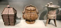 Bronze ritual vessels - two for food & one for wine from China at Asian Art Museum. San Francisco, CA.
