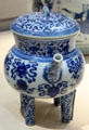 Porcelain vessel in shape of ancient bronze vessel from China at Asian Art Museum. San Francisco, CA.