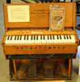 The Billhorn Telescope organ, Chicago IL, which can be collapsed small enough to fit on back of horse & was often rented by traveling preachers passing though Angels Camp at Angels Camp Museum. Angels Camp, CA.