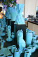 Blue-colored pottery by Van Briggle Pottery. Colorado Springs, CO.