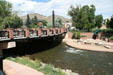 Washington Ave. bridge across Clear Creek with sculptures. Golden, CO.