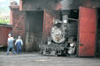Durango & Silverton locomotive 486 emerging from roundhouse. Durango, CO.