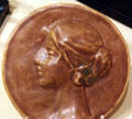 Portrait relief of Ann Van Briggle 1902 by Van Briggle Pottery at Colorado Springs Pioneers Museum. Colorado Springs, CO.