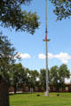 Barrack buildings & flagpole at reconstructed Fort Garland Museum. Fort Garland, CO.