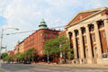 Streetscape along Main St. with Linden Building & Central Baptist Church. Hartford, CT.