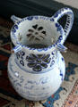 Blue decorated puzzle jug with English rhyme at Phelps-Hathaway House. Suffield, CT.