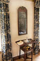 Mirror & wash stand with metal shaving bowl at Silas Deane House. Wethersfield, CT.