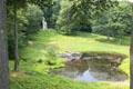 View from Philip Johnson Glass House to Pond Pavilion & Lincoln Kirstein Tower. New Canaan, CT.