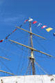 Mast of three-masted tall ship Joseph Conrad at Mystic Seaport. Mystic, CT.