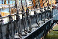 Rigging details of three-masted tall ship Joseph Conrad at Mystic Seaport. Mystic, CT.