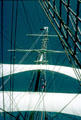 Sails of Charles W. Morgan wooden whaleship at Mystic Seaport. Mystic, CT.