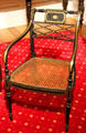 Armchair from England which was in Octagon House while rented by President Madison in District of Columbia period parlor at DAR Memorial Continental Hall. Washington, DC.