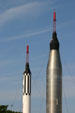 Mercury Redstone & Mercury Atlas with Mercury capsules at Kennedy Space Center. FL.