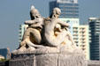 Pair of mermaids on Stone boat at Vizcaya mansion. Miami, FL.