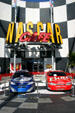 Stock cars at NASCAR Official Restaurant at Universal City Walk. Orlando, FL.