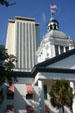Old State Capitol against new State Capitol tower. Tallahassee, FL.