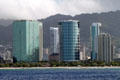 Hokua , round Nauru , black & white Hawaiki , & 1350 Ala Moana Towers. Honolulu, HI.