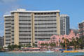 Sheraton & Royal Hawaiian Hotels over Waikiki Beach. Waikiki, HI.