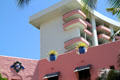 Building addition with oval balconies at The Royal Hawaiian Hotel. Waikiki, HI.