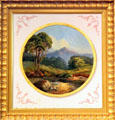 Painted tile scene of mountains from Abraham Lincoln's rail car at Union Pacific Railroad Museum. Council Bluffs, IA.