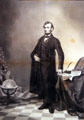 Graphic of Abraham Lincoln with Emancipation Proclamation at Union Pacific Railroad Museum. Council Bluffs, IA.