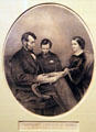 Graphic of Abraham Lincoln at Home with wife & son at Union Pacific Railroad Museum. Council Bluffs, IA.