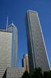 Aon Center to right of Prudential Plazas. Chicago, IL.