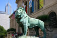 Lion sculpture by Edward Kemeys outside Art Institute of Chicago. Chicago, IL.