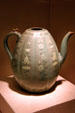 Korean stoneware melon-shaped ewer with celadon glaze at Art Institute of Chicago. Chicago, IL.