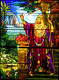 Stained glass window of King Solomon by Tiffany Studios at Stained Glass Museum. Chicago, IL.