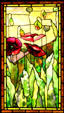 Stained glass window of poppies by Tiffany Studios at Stained Glass Museum. Chicago, IL.