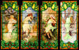 Stained glass window with Art Nouveau Four Seasons at Stained Glass Museum. Chicago, IL.