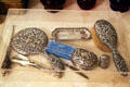 Silver vanity set of Caroline Harrison at Benjamin Harrison Presidential Site. Indianapolis, IN.