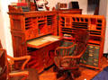 Harrison's law office swing-open desk with storage drawers made by worker of Wooten workshop who went independent at Benjamin Harrison Presidential Site. Indianapolis, IN.