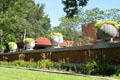 Wall with giant globe planters at Allen-Lambe House. Wichita, KS.