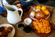 Food being prepared at outdoor kitchen of Hermann Grima House. New Orleans, LA.