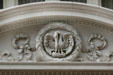 Carving of pelican feeding young over door of International House Hotel. New Orleans, LA.