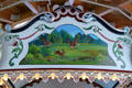 Painting of rabbit & hawks on Fall River Carousel. Fall River, MA.