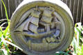 Roundel with sailing ship off old PO building at Fall River Historical Society Museum. Fall River, MA.
