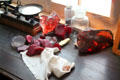 Exhibit of how colored glass is made at Sandwich Glass Museum. Sandwich, MA.