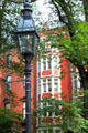 Beacon Hill brick apartments with gas lamp. Boston, MA.