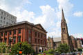Berkeley St. streetscape Church of the Covenant beyond former Library. Boston, MA.