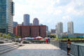 Boardwalk at Institute of Contemporary Art with Boston skyline beyond. Boston, MA.