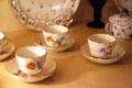 Porcelain cups & saucers with multicolored flowers at Peacefield. Quincy, MA.